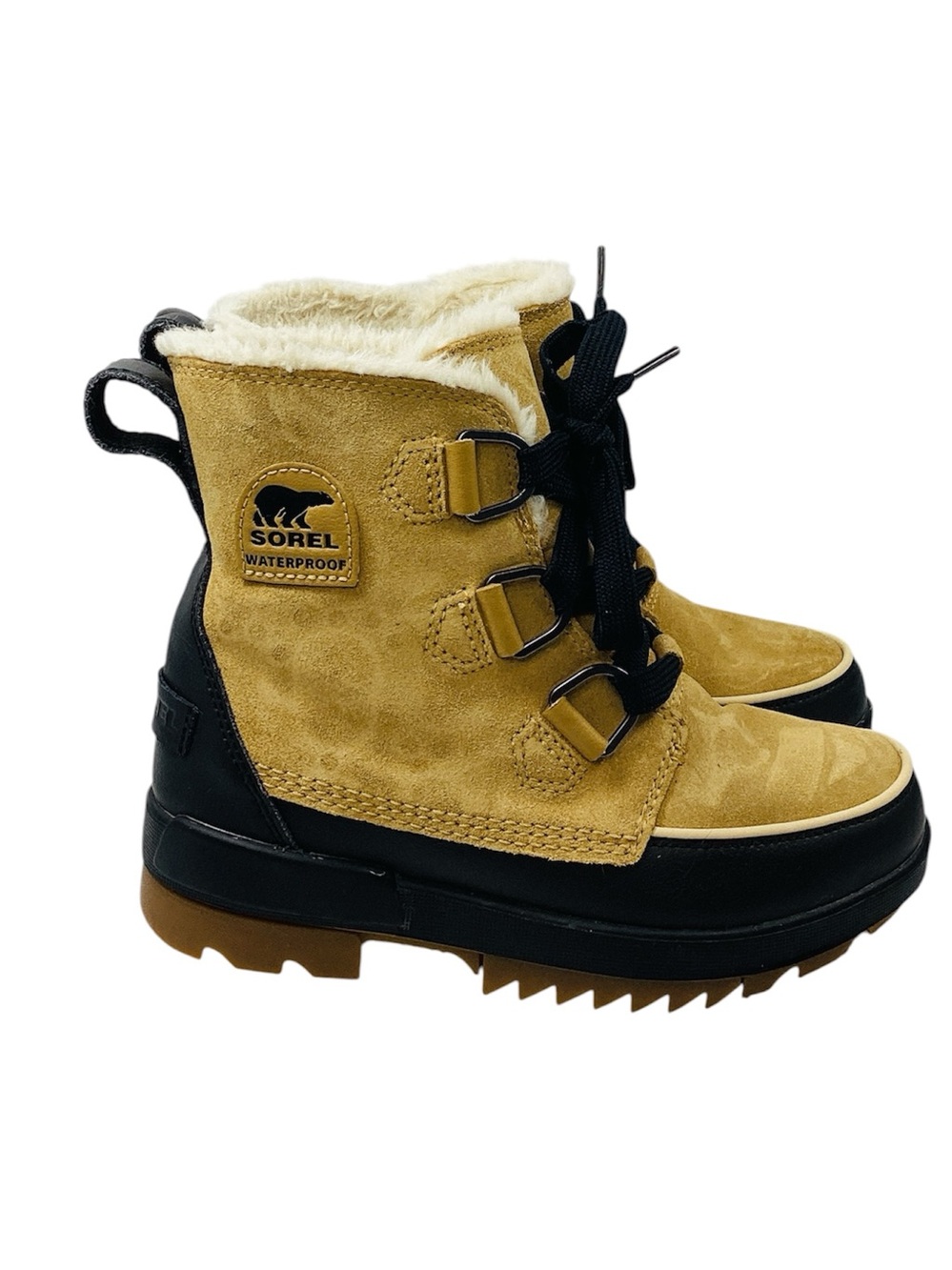 🐵 Sorel Tan Winter Faux-Fur Lined Lace-Up Boots, Size 6